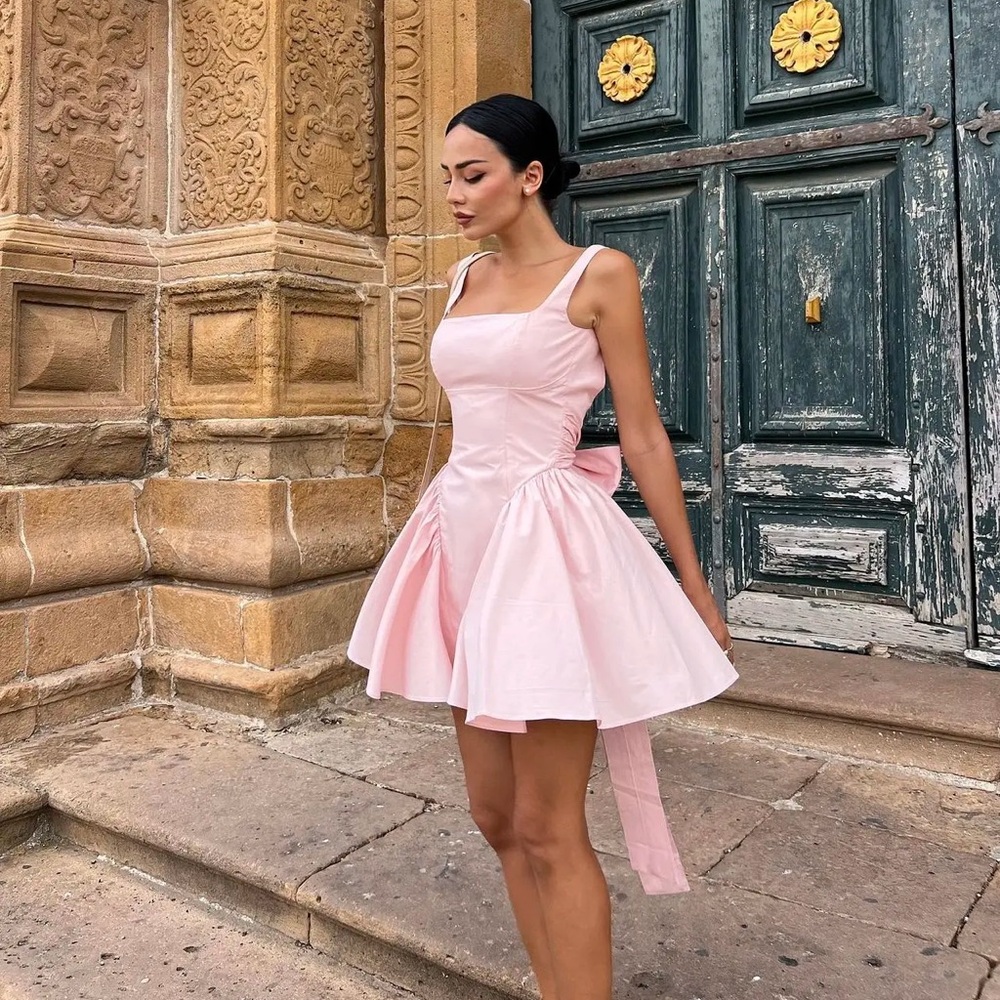 House of CB 'Florianne' Soft Peach Bow Mini Dress NWT - Picture 1 of 14